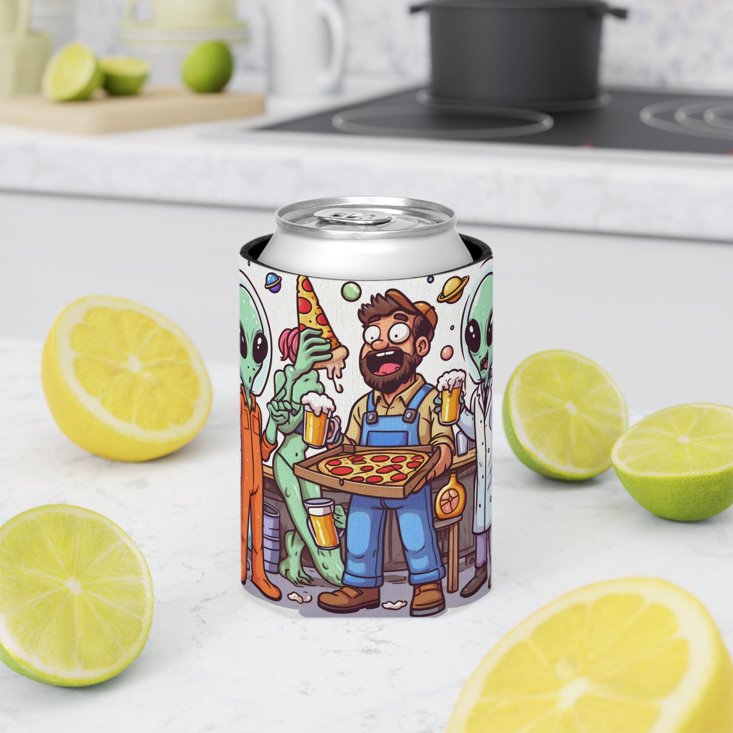 Alien Pizza Party Coozie